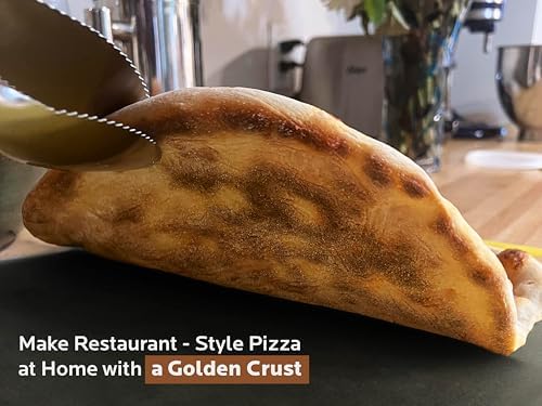 Golden pizza crust on the Oleek steel